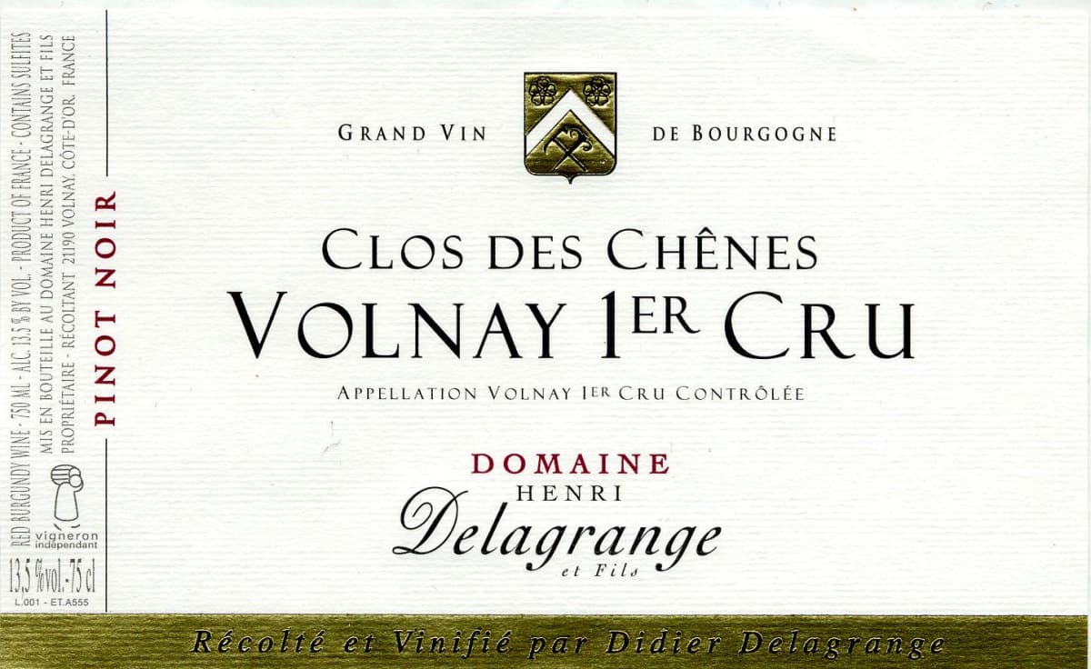 Domaine Henri Delagrange Volnay Clos des Chenes Premier Cru 2011 Front Label