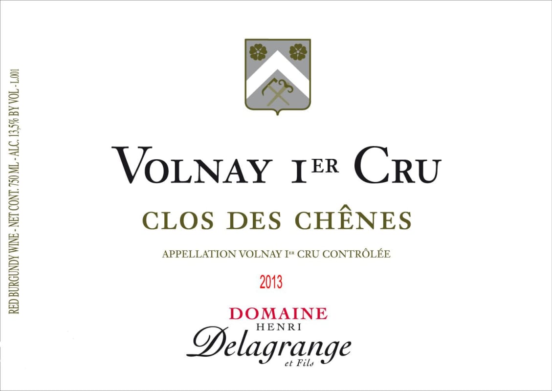 Domaine Henri Delagrange Volnay Clos des Chenes Premier Cru 2013 Front Label