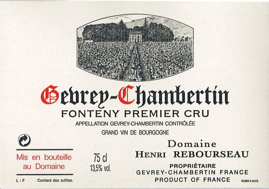 Domaine Henri Rebourseau Gevrey-Chambertin Fonteny Premier Cru 2000 Front Label