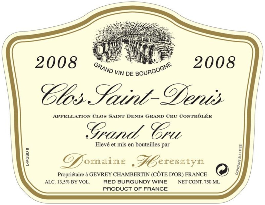 Domaine Heresztyn-Mazzini Clos-Saint-Denis Grand Cru 2008 Front Label