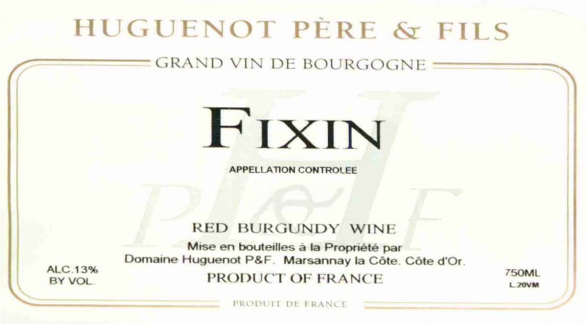 Domaine Huguenot Pere & Fils Fixin 2010 Front Label