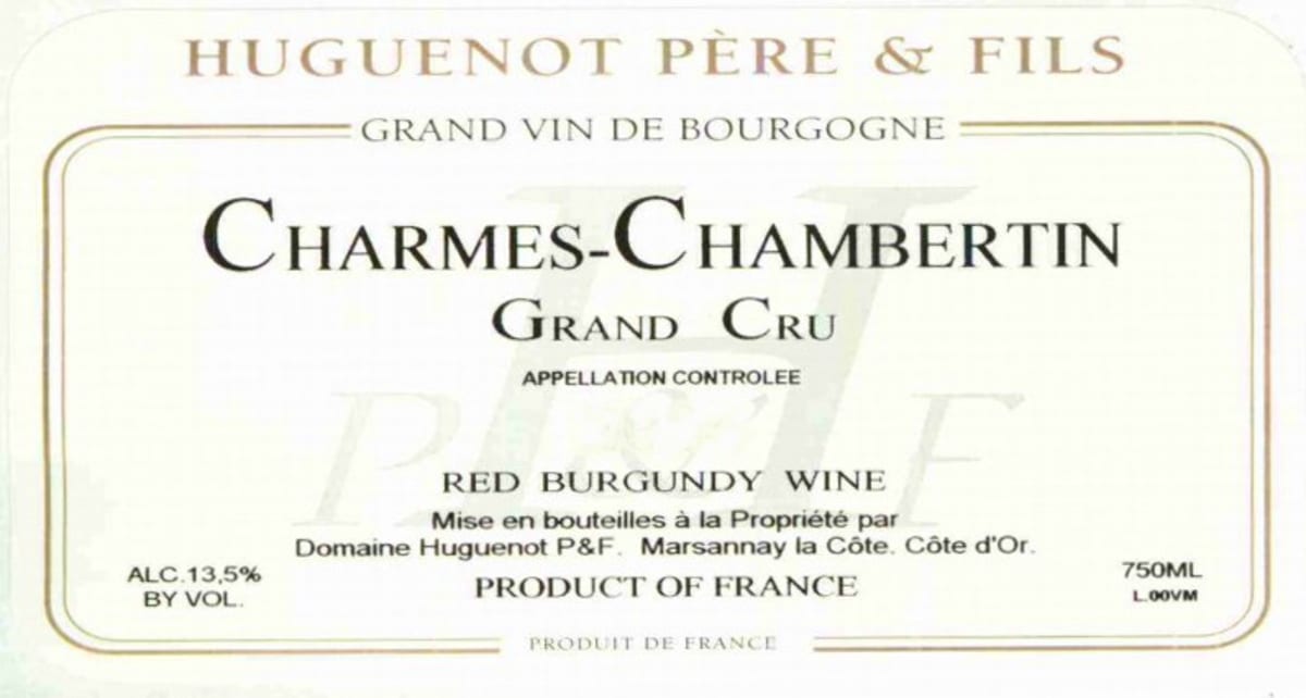 Domaine Huguenot Pere & Fils Charmes-Chambertin Grand Cru 2003 Front Label