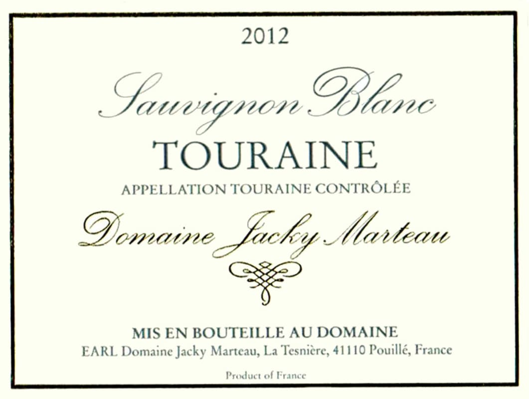 Domaine Jacky Marteau Touraine Sauvignon Blanc 2012 Front Label