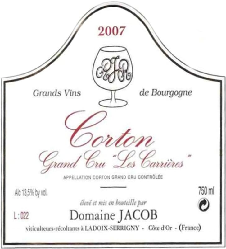 Domaine Jacob Corton Les Carrieres Grand Cru 2007 Front Label