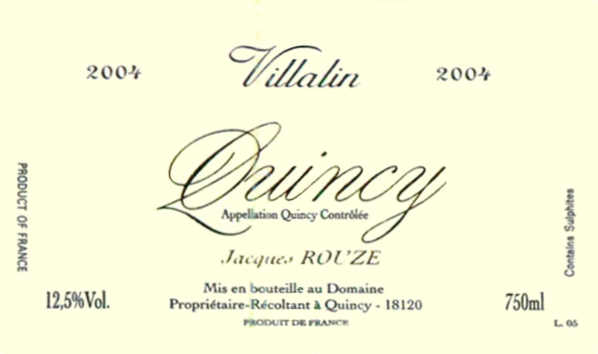 Domaine Jacques Rouze Quincy Villalin 2004 Front Label