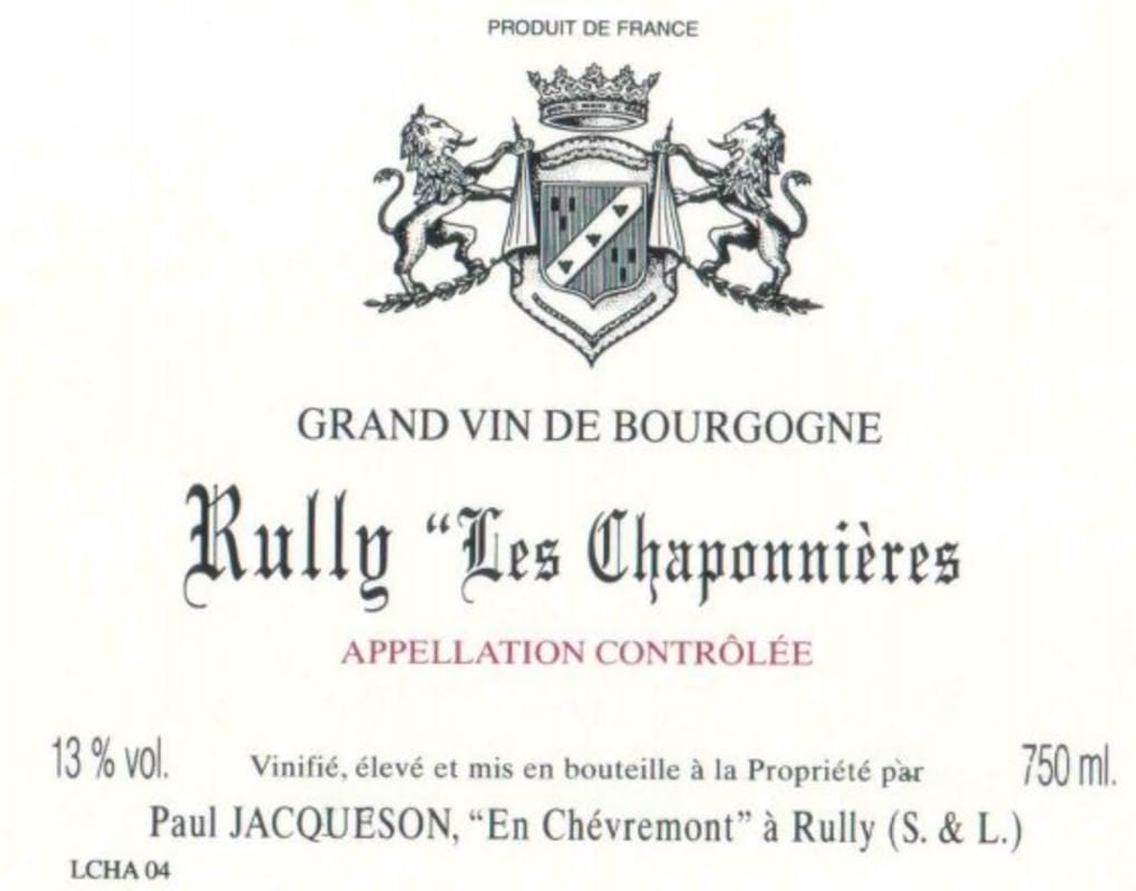 Domaine Jacqueson Rully Les Chaponnieres 2012 Front Label