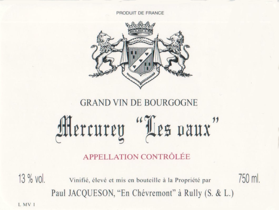 Domaine Jacqueson Mercurey Les Vaux 2013 Front Label