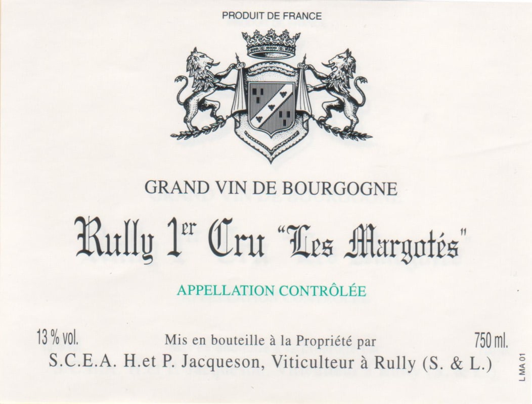 Domaine Jacqueson Rully les Margotes Premier Cru 2013 Front Label