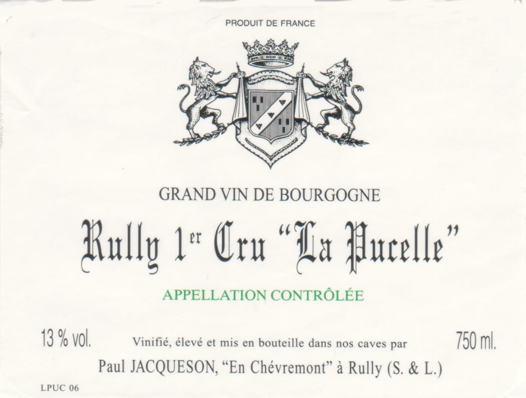 Domaine Jacqueson Rully La Pucelle Premier Cru 2013 Front Label