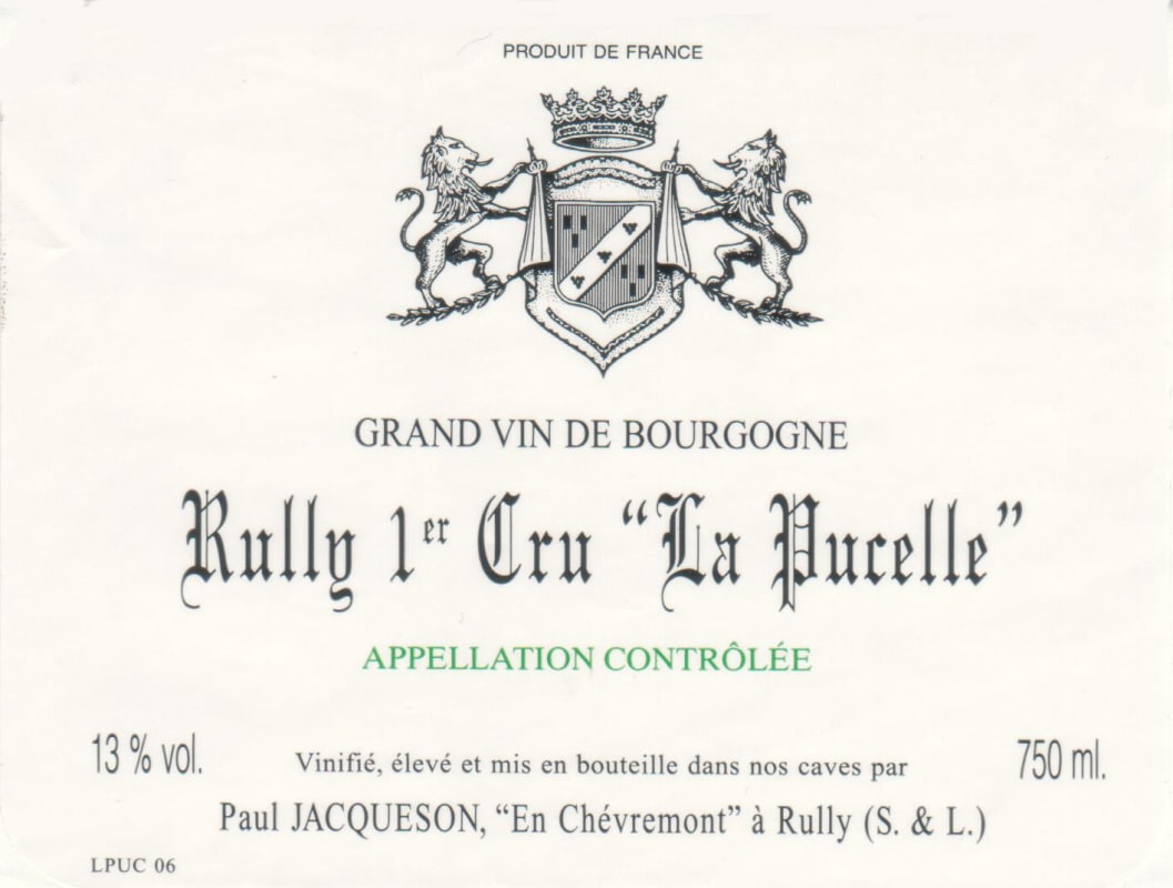 Domaine Jacqueson Rully La Pucelle Premier Cru 2012 Front Label