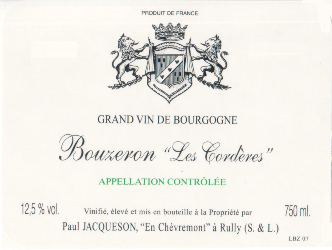 Domaine Jacqueson Bouzeron Les Corderes 2009 Front Label