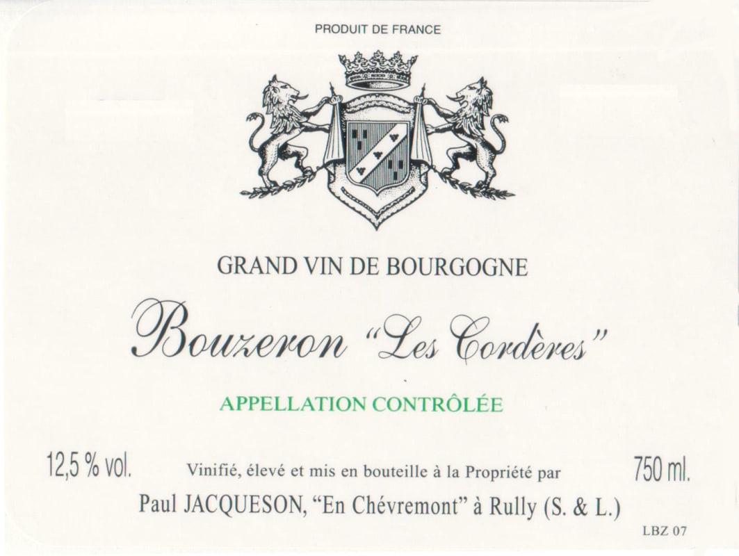 Domaine Jacqueson Bouzeron Les Corderes 2008 Front Label