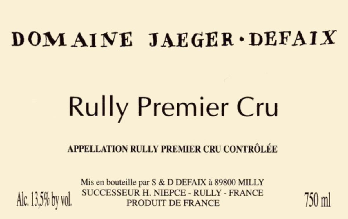 Domaine Jaeger Defaix Rully Preaux Premier Cru 2013 Front Label
