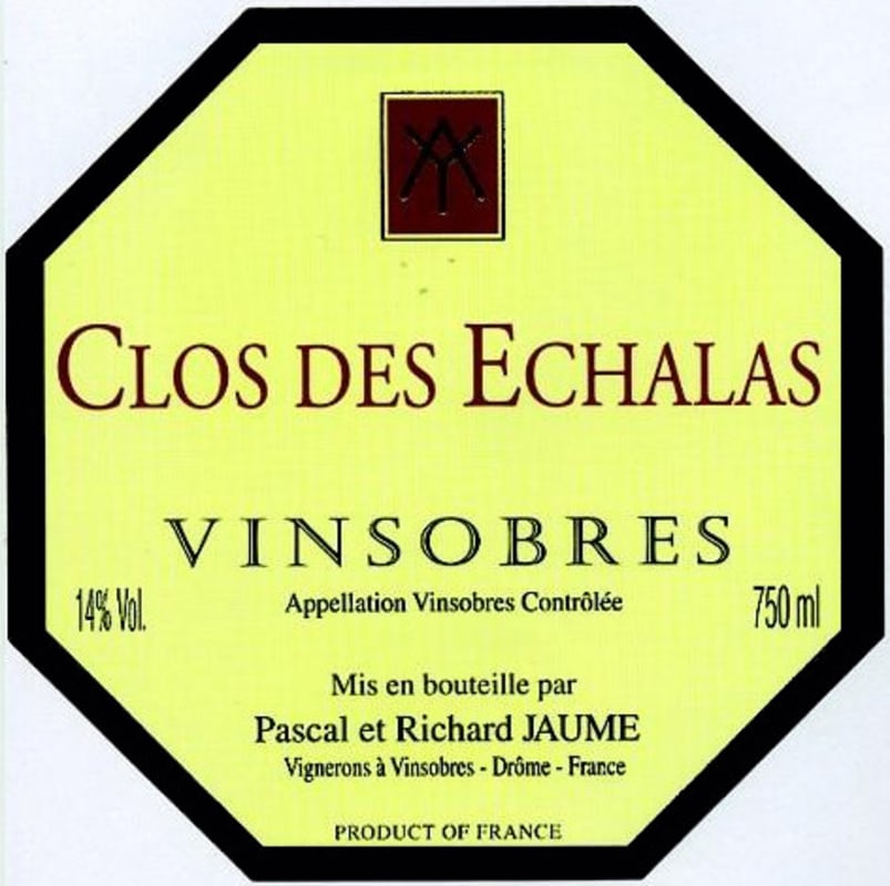 Domaine Jaume Vinsobres Clos des Echalas 2012 Front Label