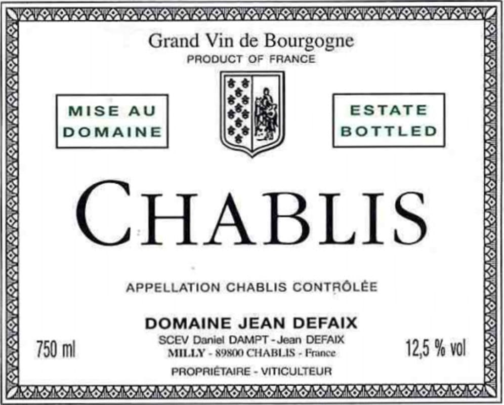 Domaine Jean Defaix Chablis 2013 Front Label