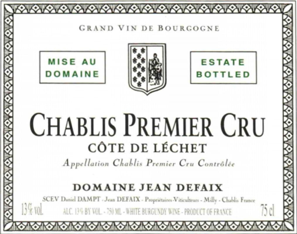 Domaine Jean Defaix Chablis Cote de Lechet Premier Cru 2014 Front Label