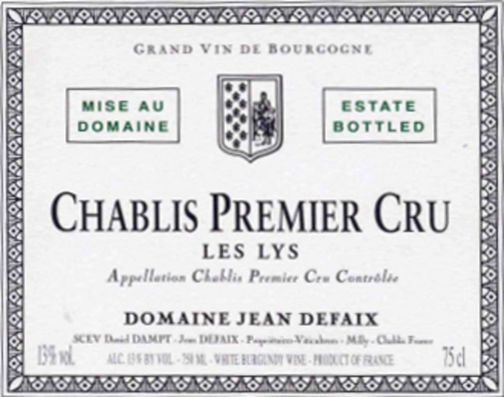 Domaine Jean Defaix Chablis Les Lys Premier Cru 2013 Front Label