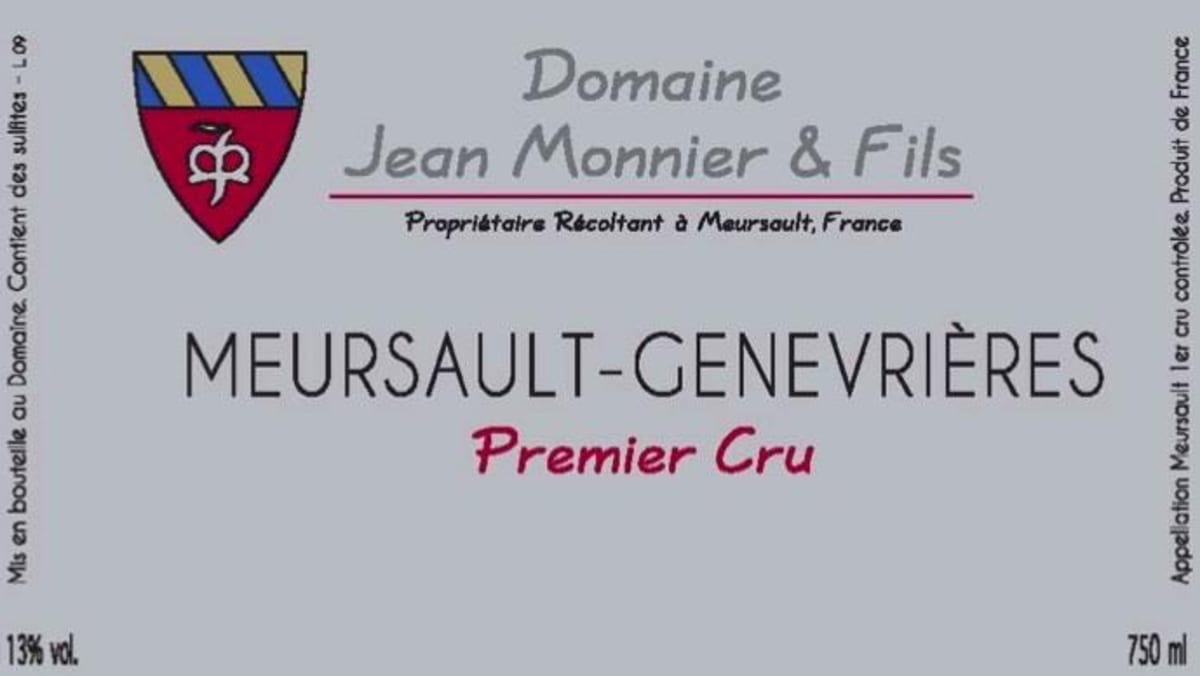 Domaine Jean Monnier and Fils Meursault Genevrieres Premier Cru 2012 Front Label