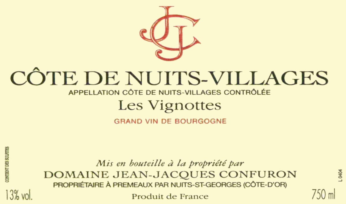 Jean-Jacques Confuron Cote de Nuits-Villages Les Vignottes 2012 Front Label