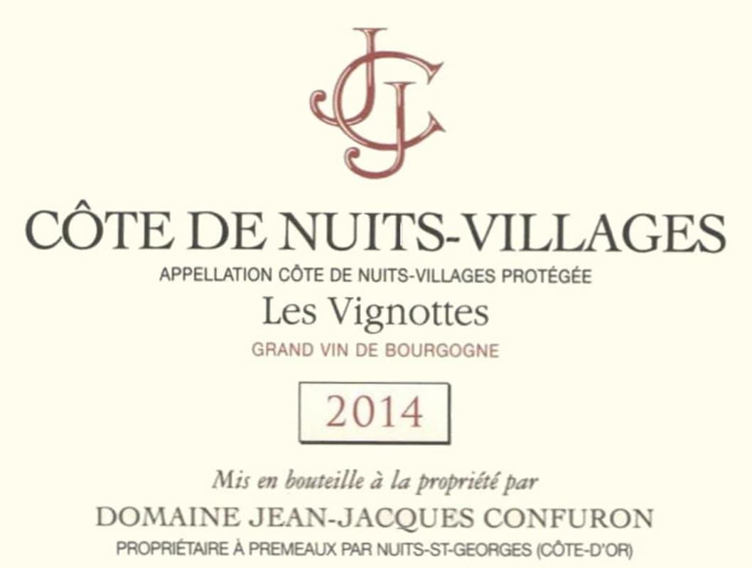 Jean-Jacques Confuron Cote de Nuits-Villages Les Vignottes 2014 Front Label