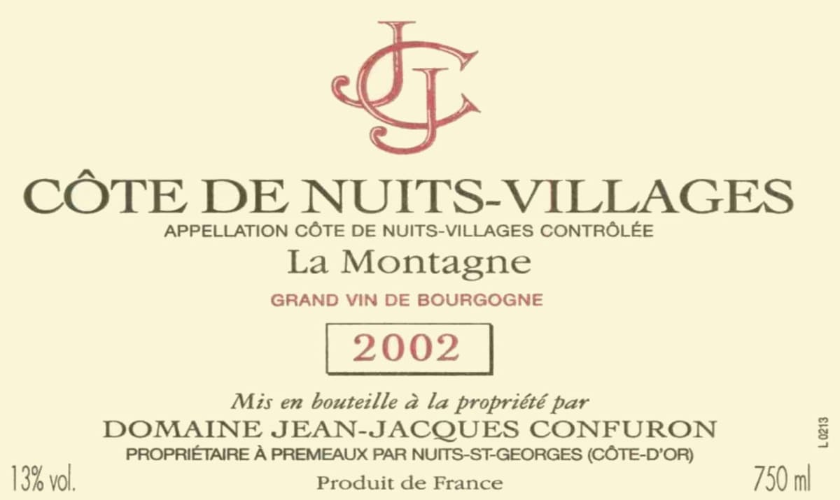 Jean-Jacques Confuron Cote de Nuits-Villages La Montagne Rouge 2002 Front Label