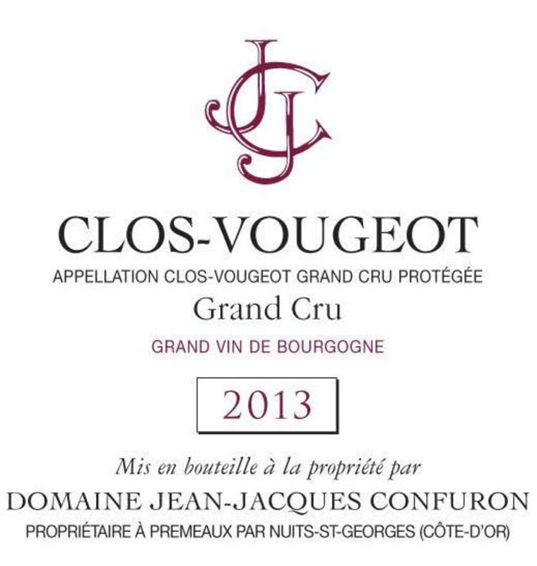 Jean-Jacques Confuron Clos-Vougeot Grand Cru 2013 Front Label