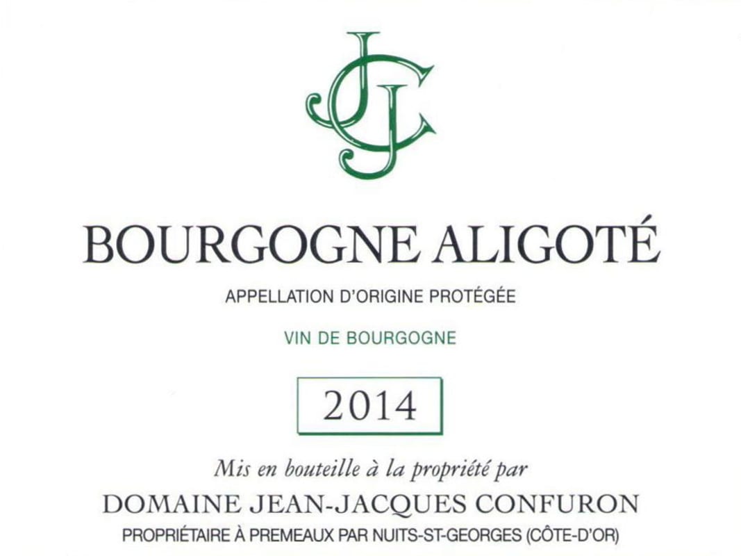 Jean-Jacques Confuron Bourgogne Aligote 2014 Front Label