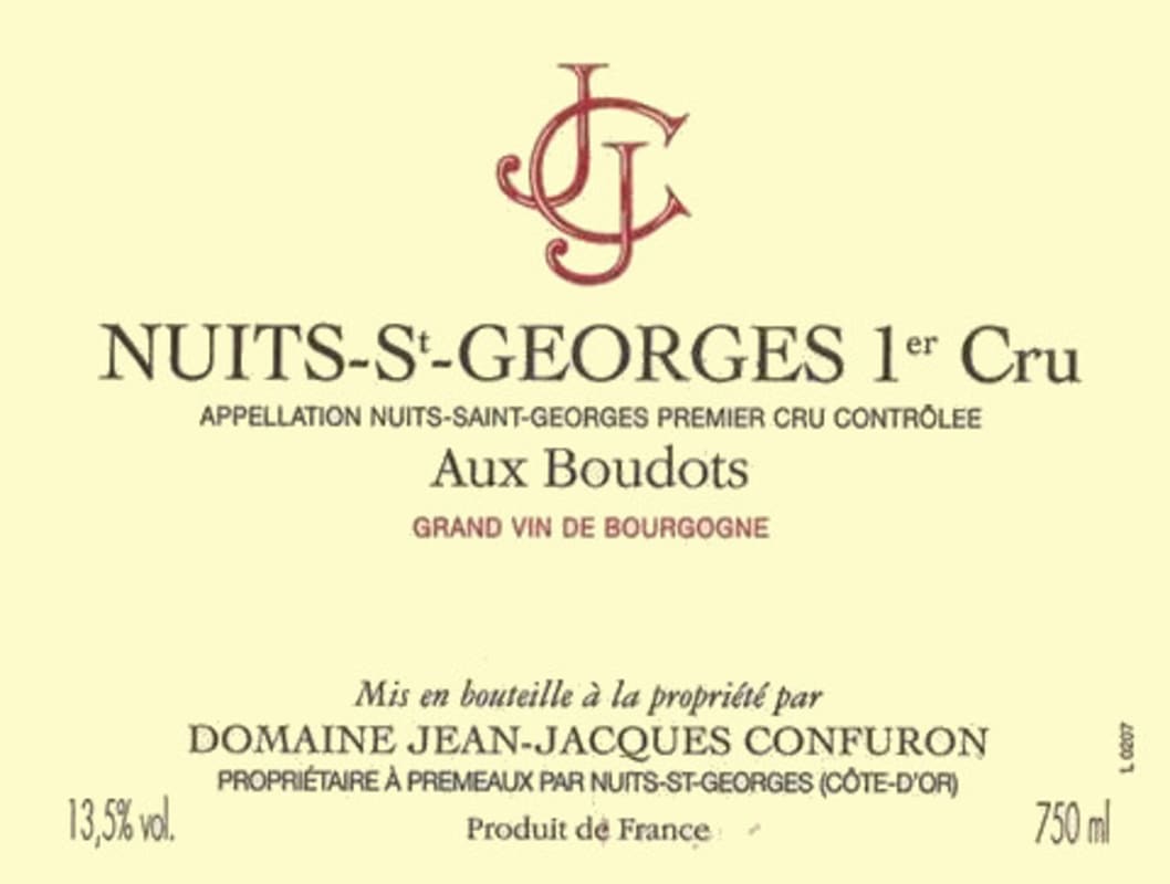 Jean-Jacques Confuron Nuits-St-Georges Aux Boudots Premier Cru 2008 Front Label