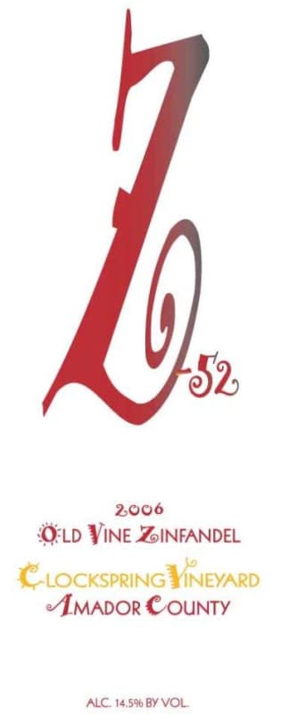 Z-52 Clockspring Vineyard Old Vine Zinfandel 2006 Front Label
