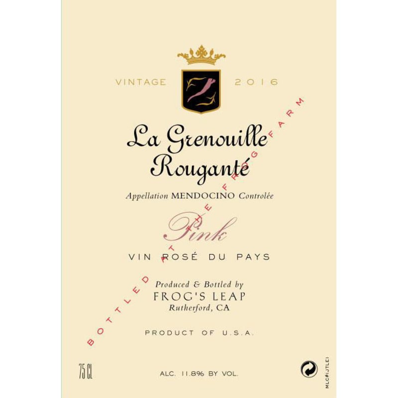 Frog's Leap Pink La Grenouille Rougante 2016 Front Label