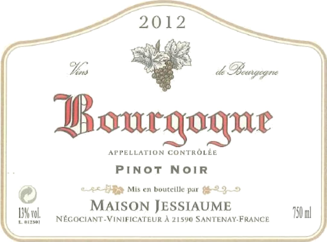 Domaine Jessiaume Bourgogne Pinot Noir 2012 Front Label