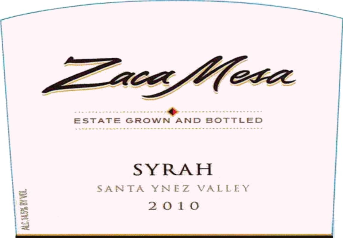 Zaca Mesa Santa Ynez Valley Estate Syrah 2010 Front Label
