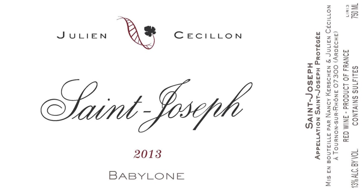 Domaine Julien Cecillon Saint-Joseph Babylone 2013 Front Label