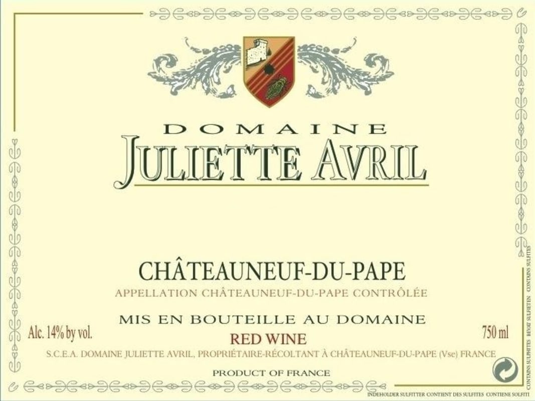 Domaine Juliette Avril Chateauneuf-du-Pape 2012 Front Label