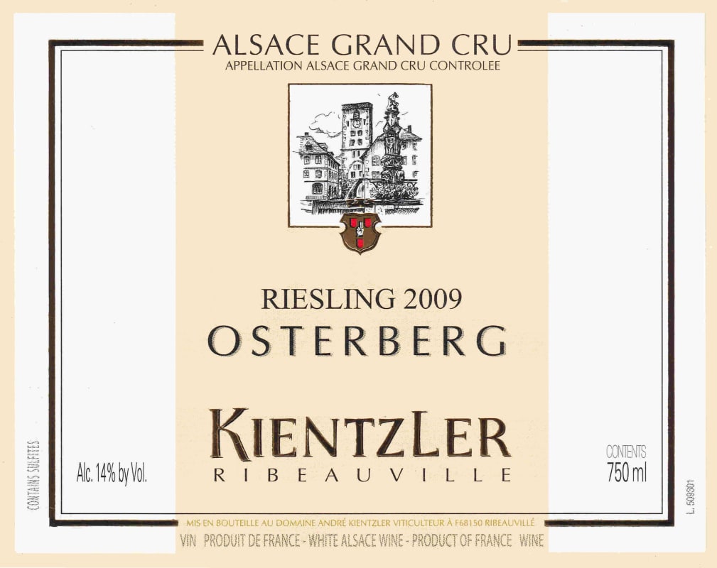 Domaine Kientzler Alsace Grand Cru Osterberg Riesling 2009 Front Label