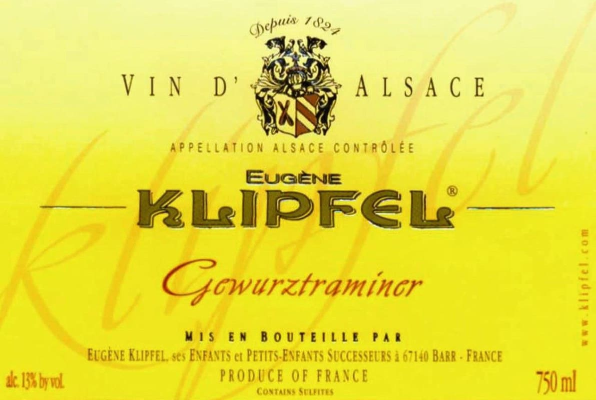 Domaine Klipfel Alsace Gewurztraminer 2013 Front Label