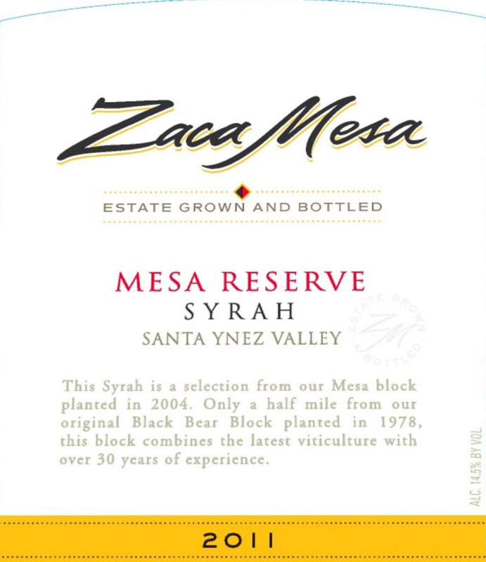 Zaca Mesa Mesa Reserve Syrah 2011 Front Label