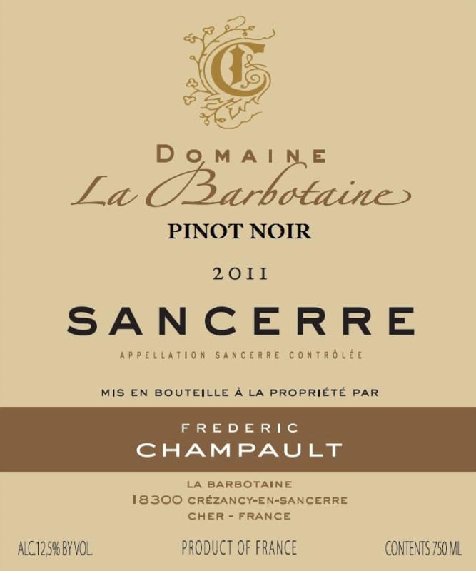 Domaine La Barbotaine Sancerre Rouge 2011 Front Label