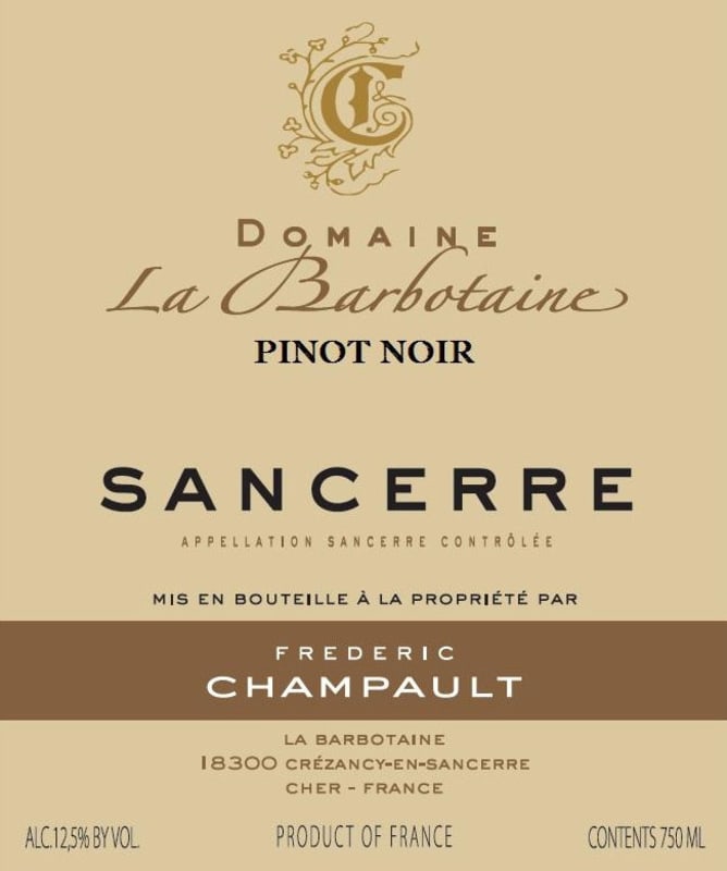 Domaine La Barbotaine Sancerre Rouge 2014 Front Label