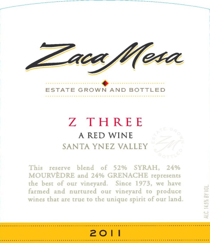 Zaca Mesa Z Three Red Wine 2011 Front Label