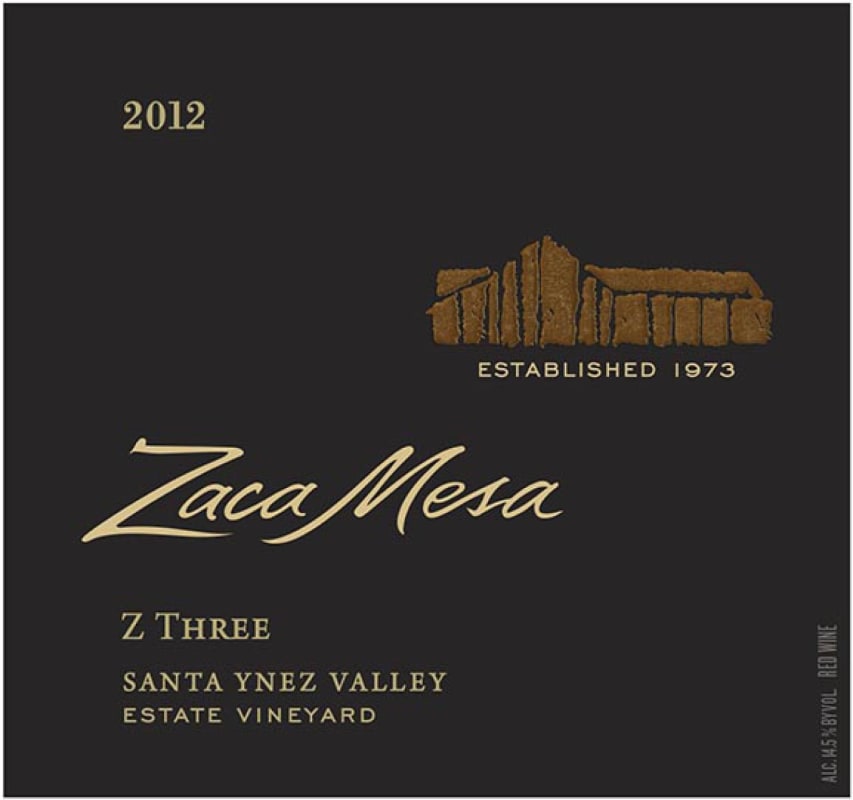 Zaca Mesa Z Three Red Wine 2012 Front Label