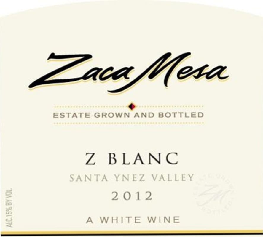Zaca Mesa Z Blanc White 2012 Front Label