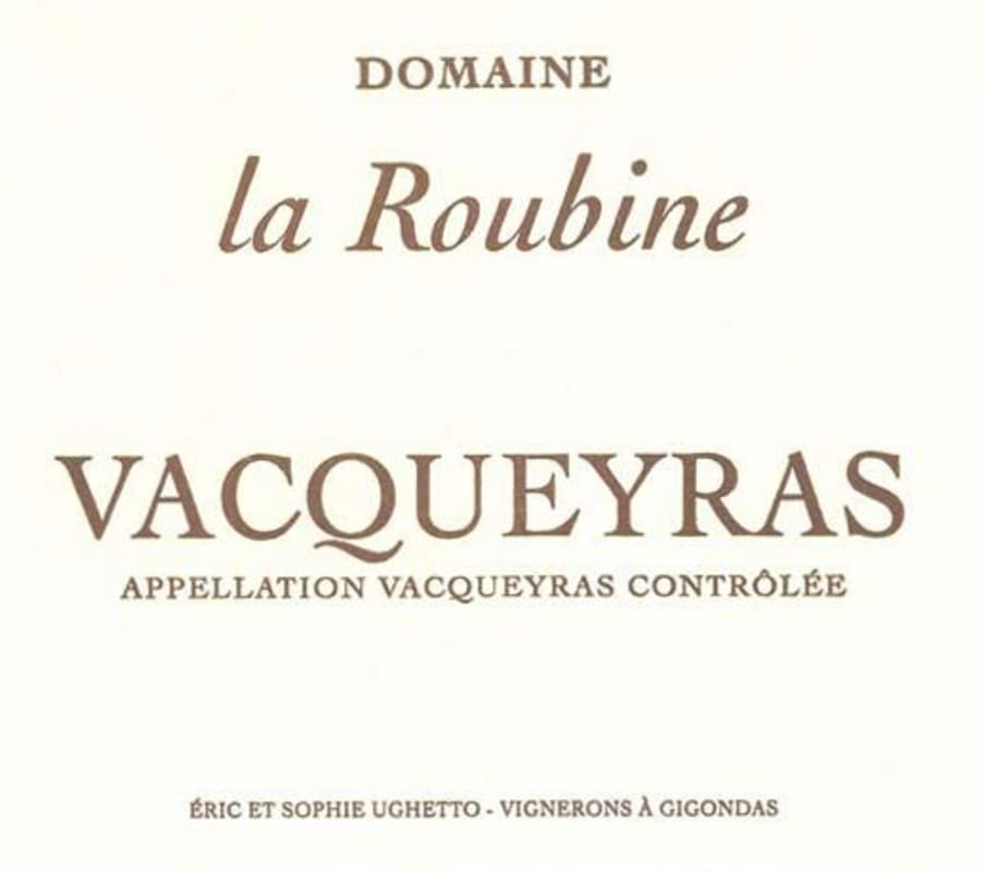 Domaine La Roubine Vacqueyras 2012 Front Label