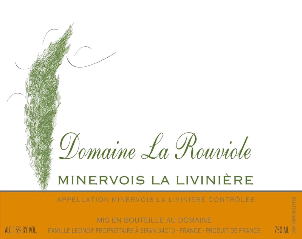 Domaine La Rouviole Minervois La Liviniere 2012 Front Label