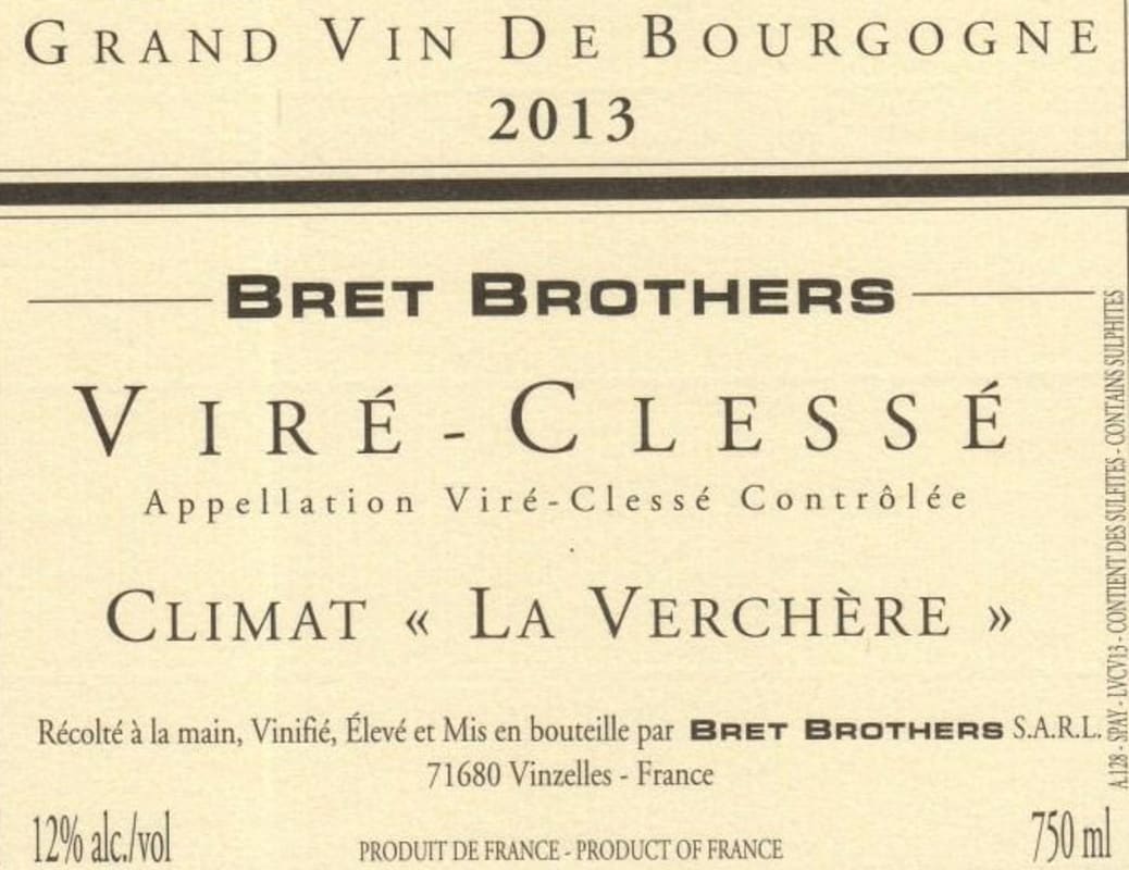 Domaine La Soufrandiere Vire-Clesse Climat La Verchere 2013 Front Label