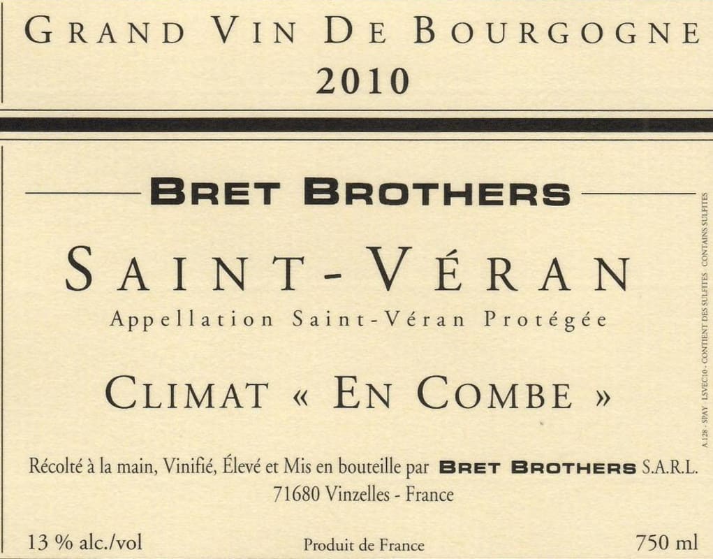Domaine La Soufrandiere Saint-Veran Climat En Combe 2010 Front Label