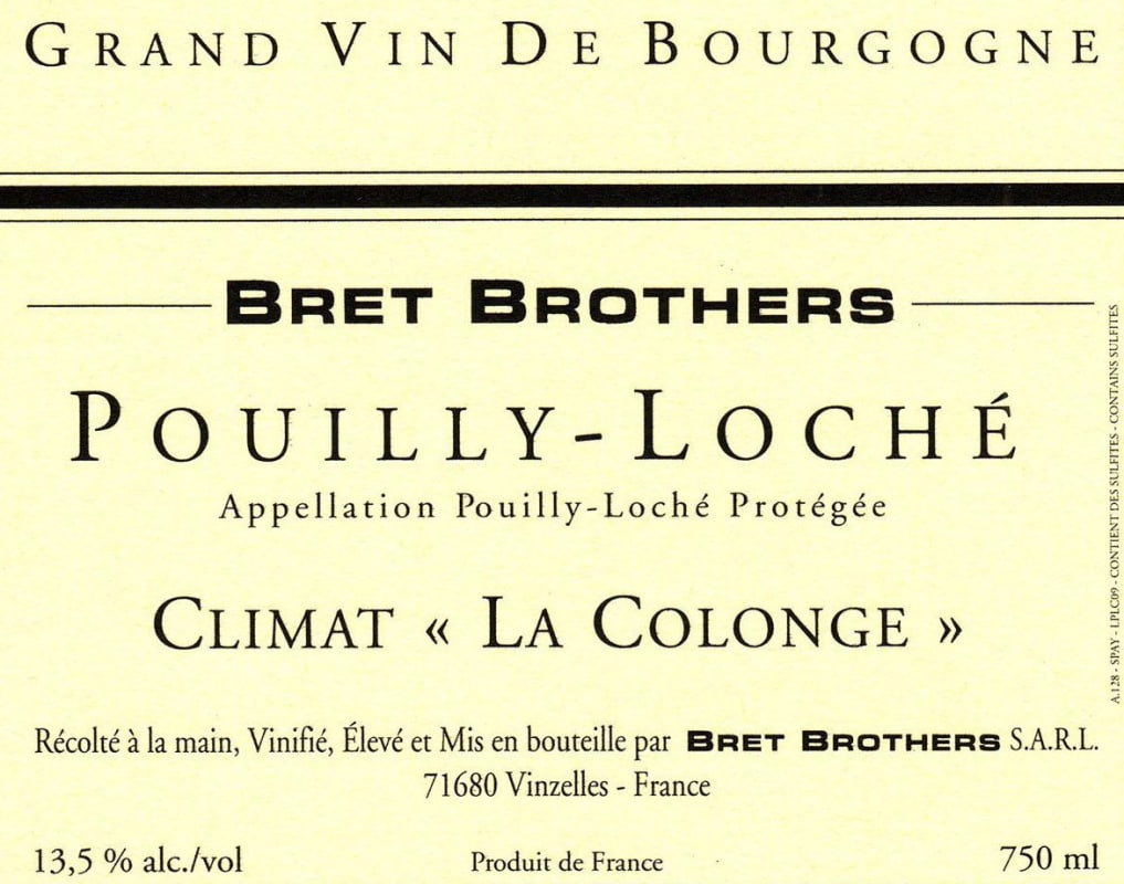Domaine La Soufrandiere Pouilly-Loche Climat La Colonge 2015 Front Label