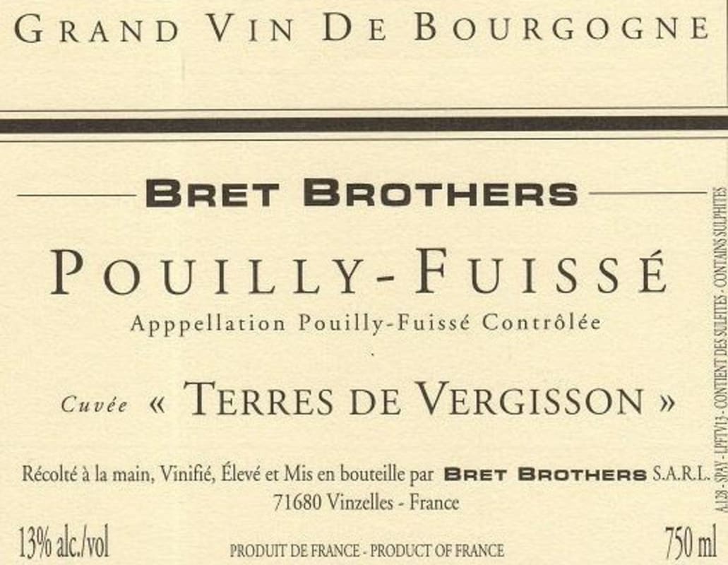 Domaine La Soufrandiere Pouilly-Fuisse Climat Terre de Vergisson 2014 Front Label