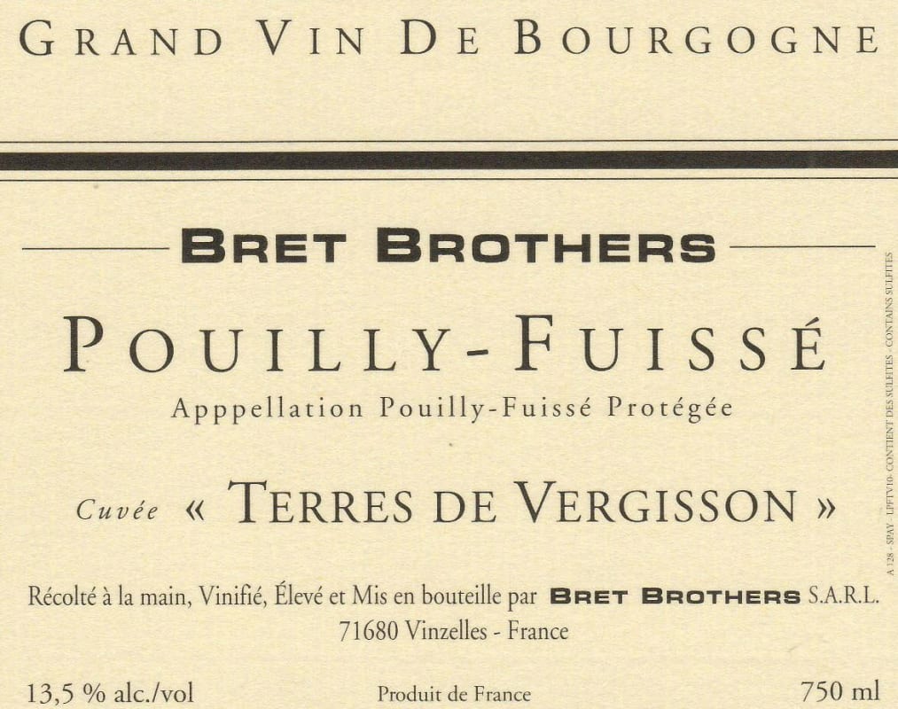 Domaine La Soufrandiere Pouilly-Fuisse Climat Terre de Vergisson 2012 Front Label