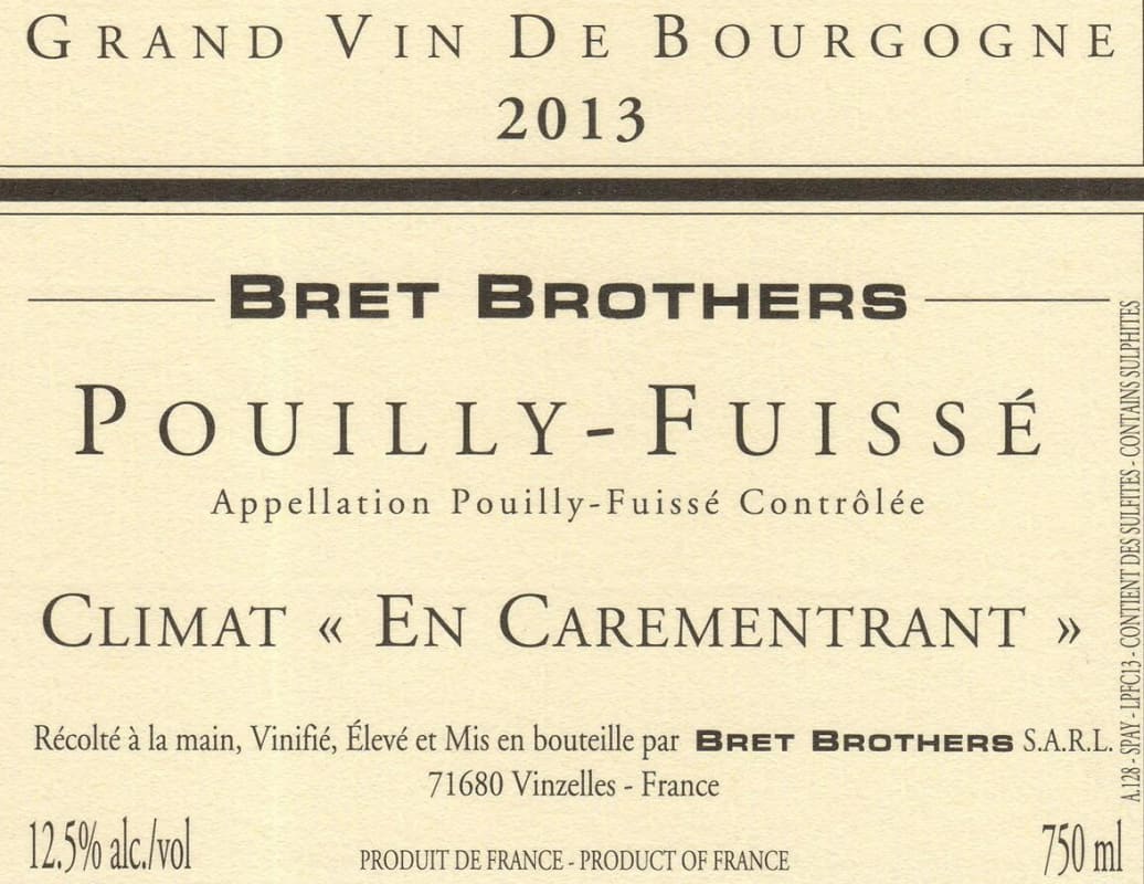 Domaine La Soufrandiere Pouilly-Fuisse Climat En Carementrant 2013 Front Label